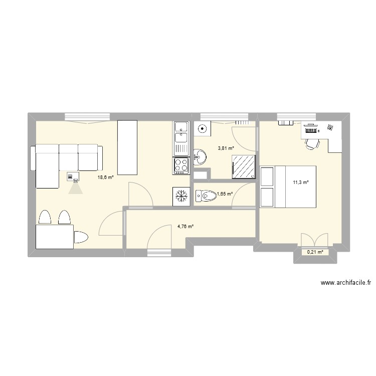 79k 2. Plan de 6 pièces et 40 m2