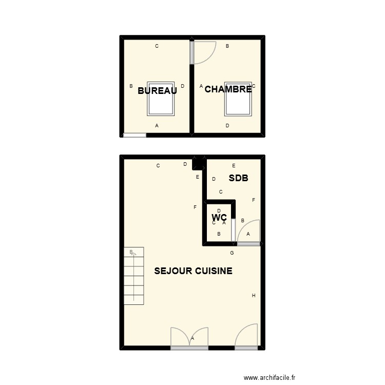 PLAN VAUVERT 446. Plan de 6 pièces et 27 m2