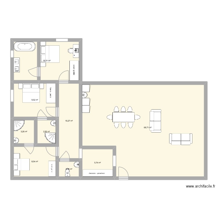 Plan maison. Plan de 9 pièces et 127 m2