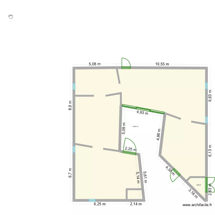 sanitaire. Plan de 2  et 173 m²