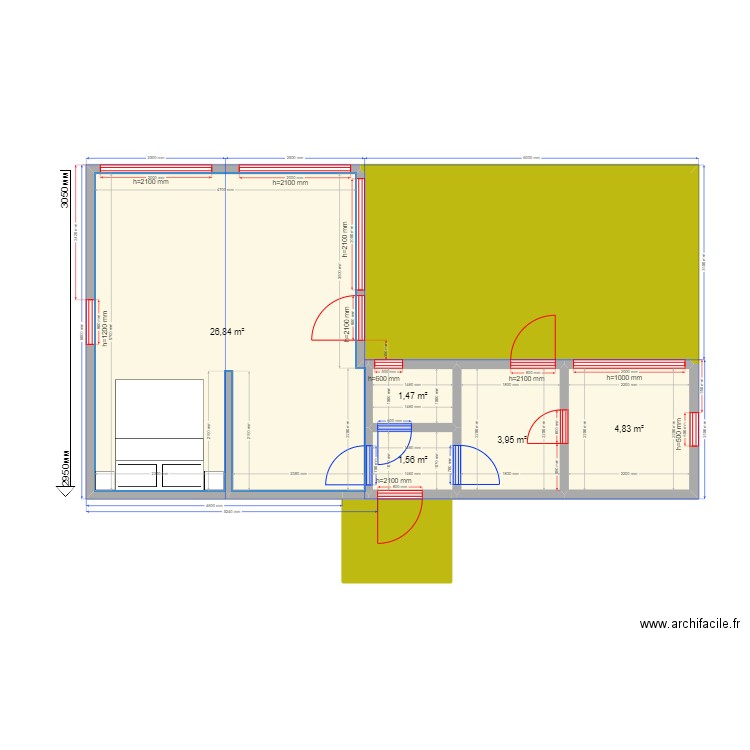 45 Баня. Plan de 7 pièces et 61 m2