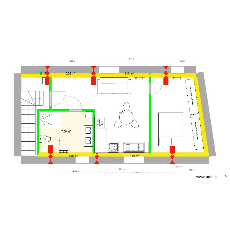 Studio 7. Plan de 6 pièces et 7 m2