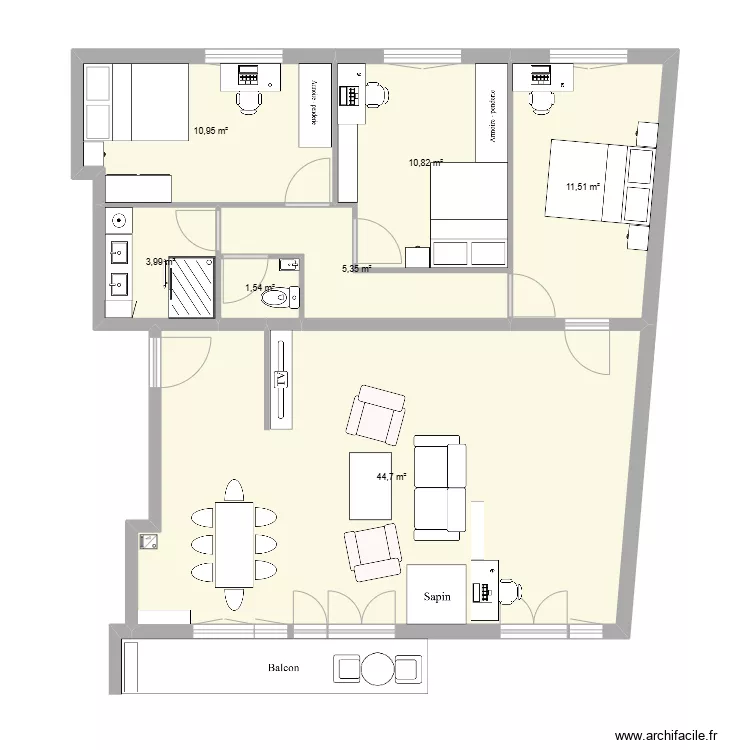 Appartement manou am&eacute;nag&eacute;. Plan de 