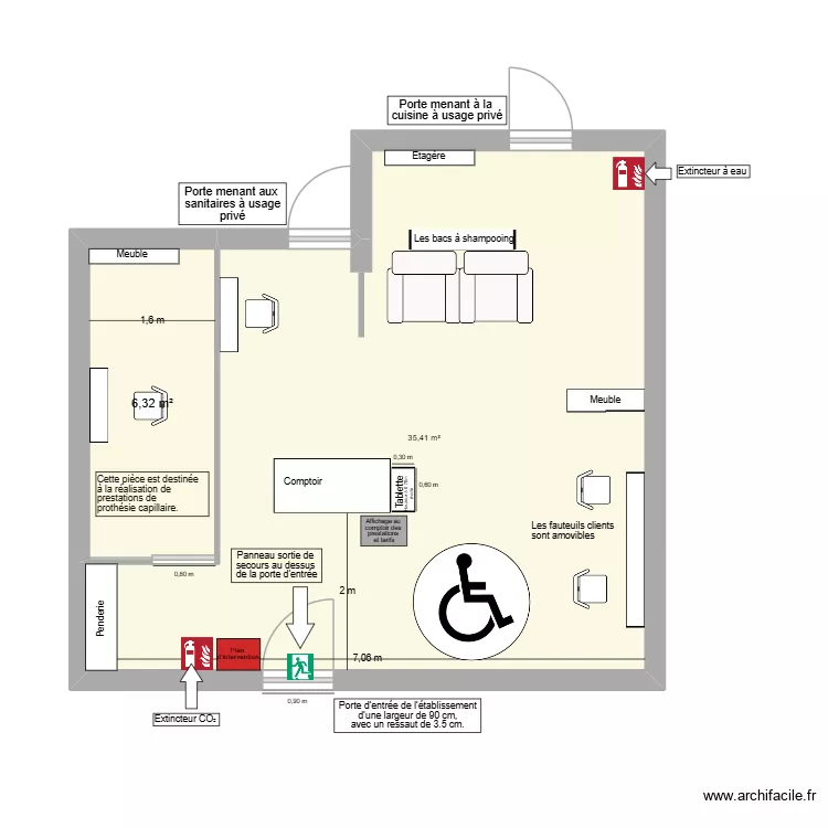 SALON DE COIFFURE COMPIEGNE. Plan de 2  et 42 m²
