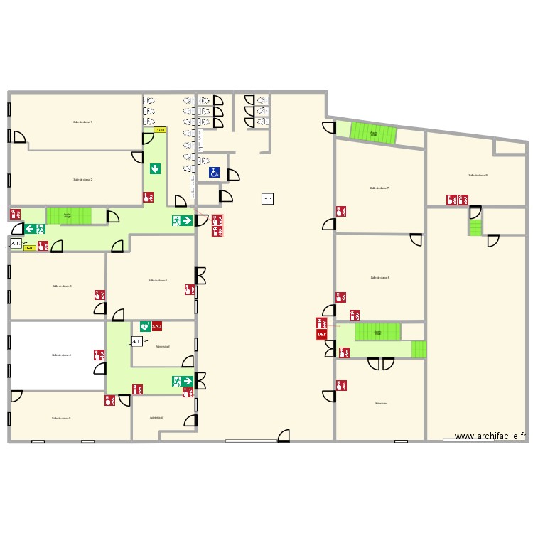Olivier rdc général PPMS Seisme-tremblement. Plan de 25 pièces et 3812 m2