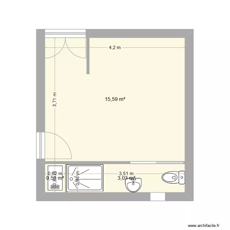 Bureau. Plan de 3  et 19 m²