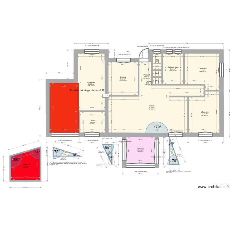 ML24006210. Plan de 15 pièces et 128 m2