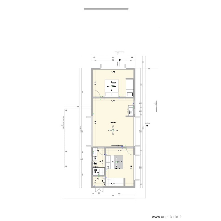 Mahajanga-maison-gardien. Plan de 4 pièces et 62 m2
