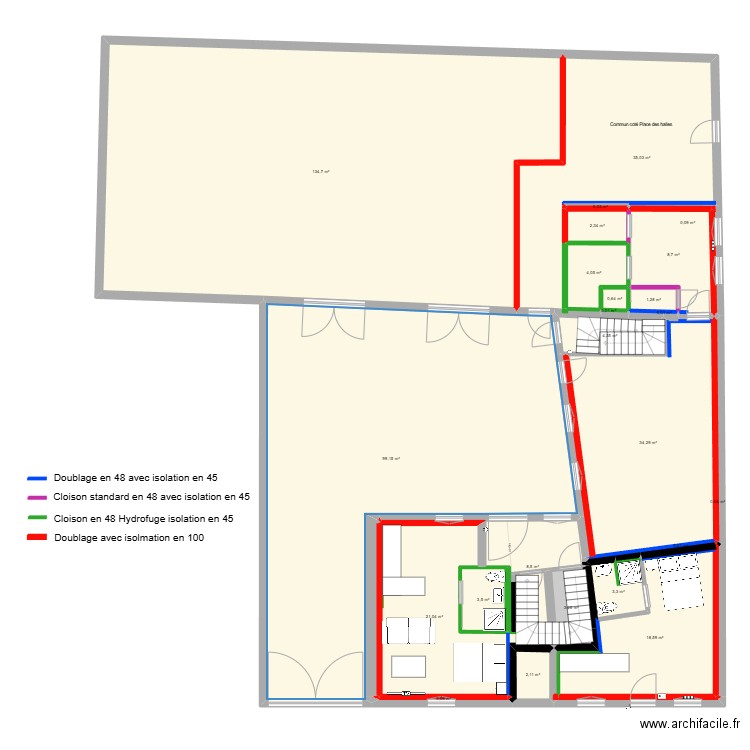 Placo RDC CDL. Plan de 24 pièces et 385 m2