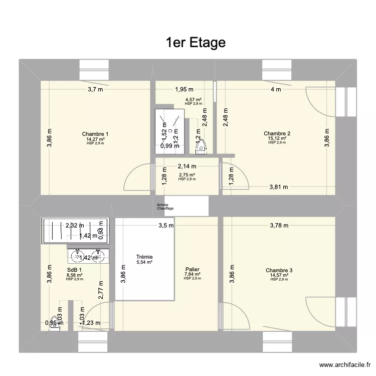 1er &eacute;tage. Plan de 8  et 79 m²