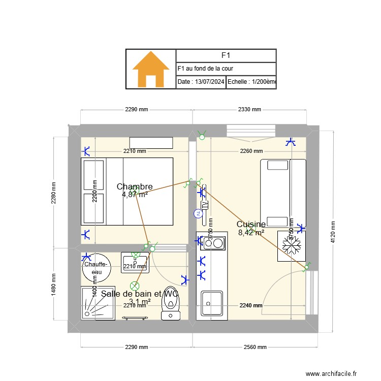 Mezy Studio. Plan de 3 pièces et 16 m2