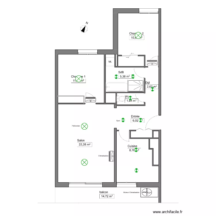 plan &eacute;clairage et clim. Plan de 