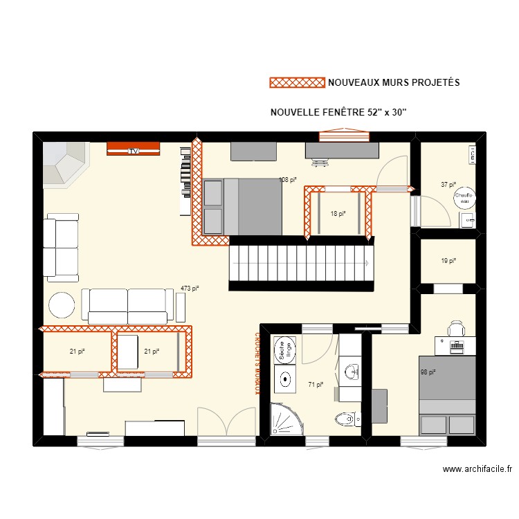 croquis Maison Toon - Sous-sol 1.5. Plan de 9 pièces et 80 m2