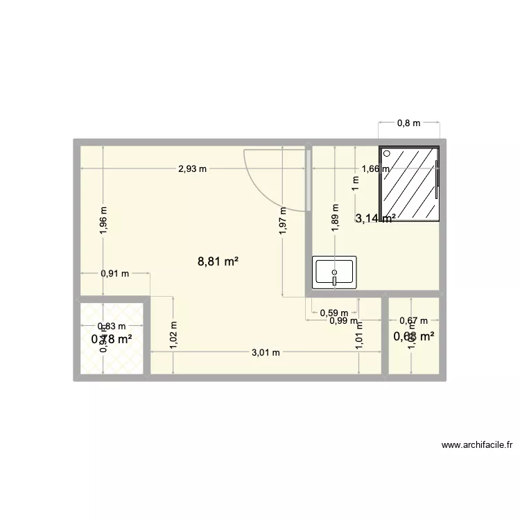 ARNAUD DOUCHE. Plan de 4  et 13 m²