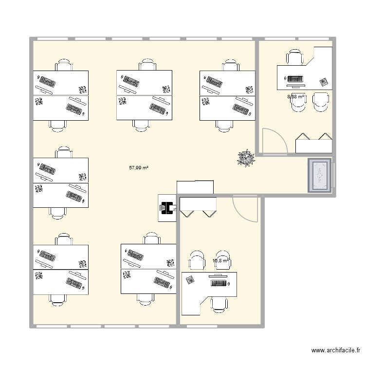 Bureau PFME. Plan de 3 pièces et 77 m2