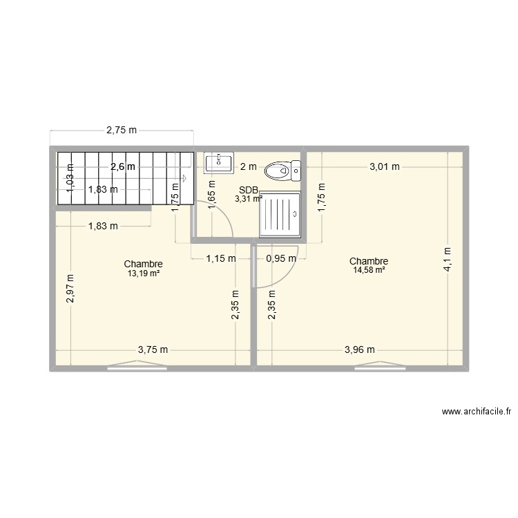 Boussay Étage. Plan de 3 pièces et 31 m2