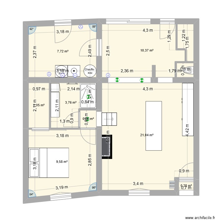 projet. Plan de 8 pièces et 55 m2