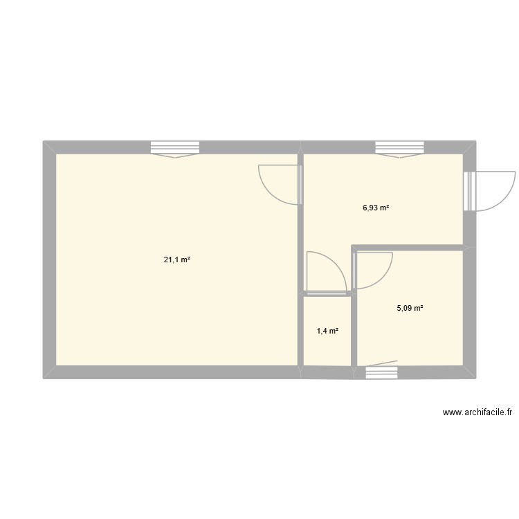 1er etage gauche existant. Plan de 4 pièces et 35 m2