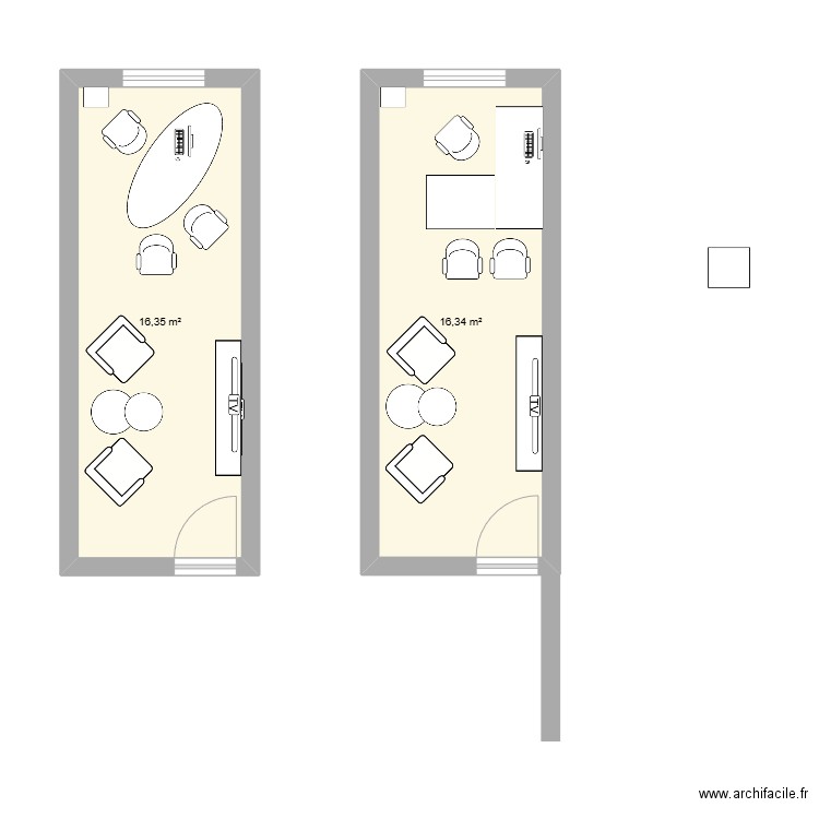 Bureau. Plan de 2 pièces et 33 m2