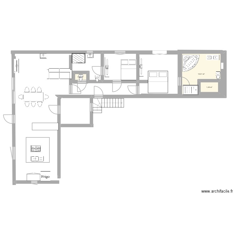 numero 2 bis. Plan de 3 pièces et 15 m2