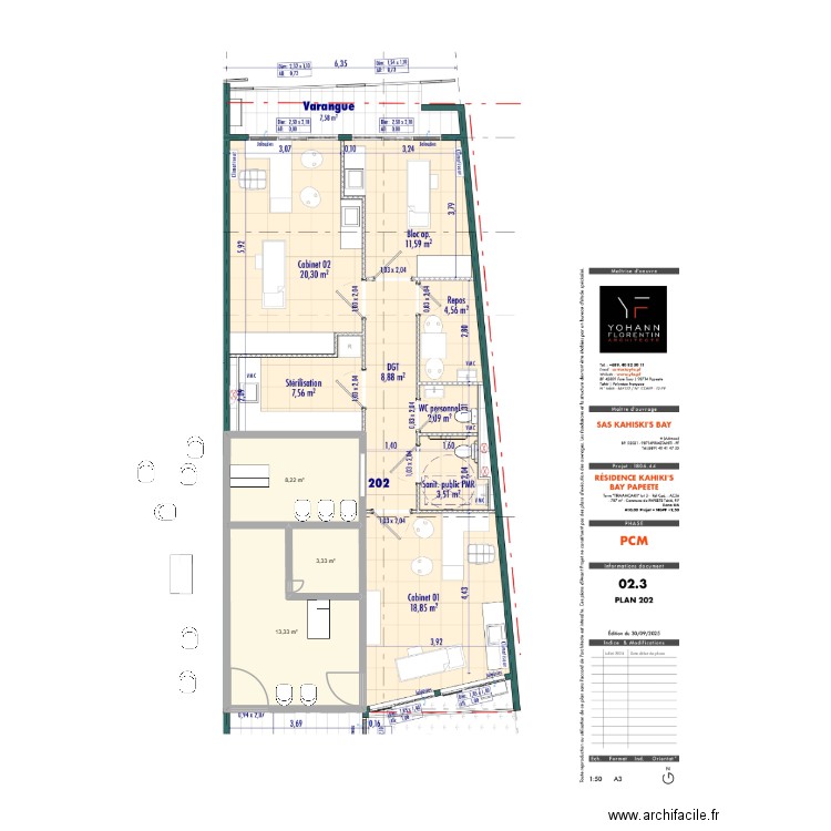 cab à modifier. Plan de 3 pièces et 25 m2