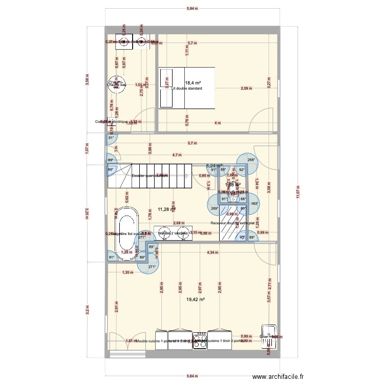 Quéliac bis. Plan de 5 pièces et 58 m2