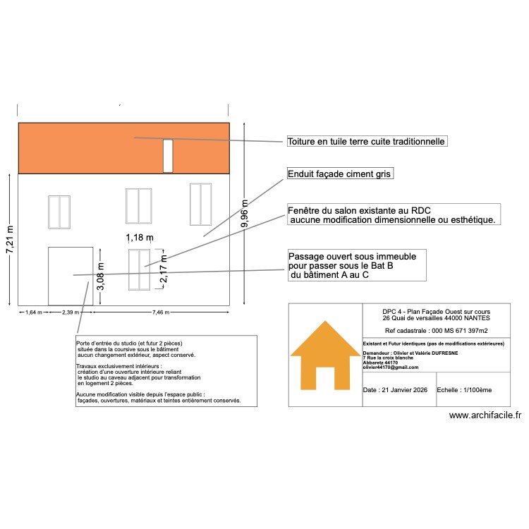 Façade Ouest - 26 Quai de Versailles. Plan de 0 pièce et 0 m2 Façade Ouest - 26 Quai de Versailles. Plan de 0 pièce et 0 m2