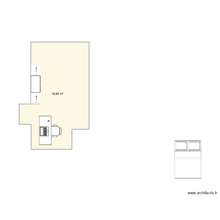 chambre. Plan de 1 pièce et 17 m2