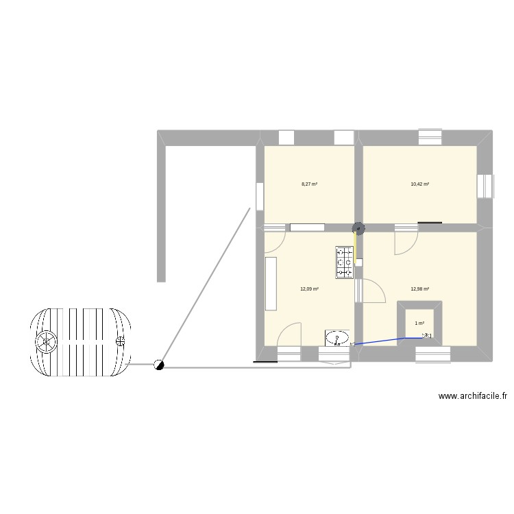 cuisine. Plan de 5 pièces et 47 m2