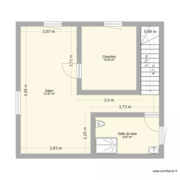 Etage garage 1 chambre. Plan de 3 et 48 m² Etage garage 1 chambre. Plan de 3 et 48 m²
