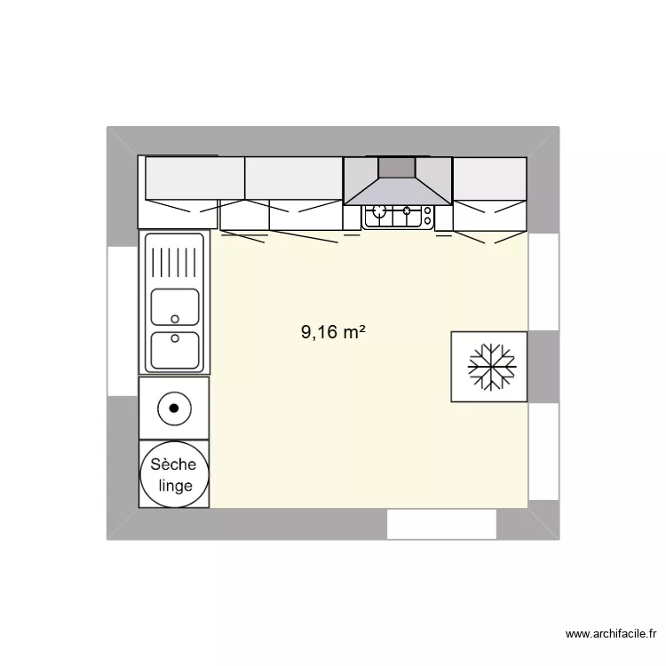 petite maison cuisibne. Plan de 1  et 9 m²