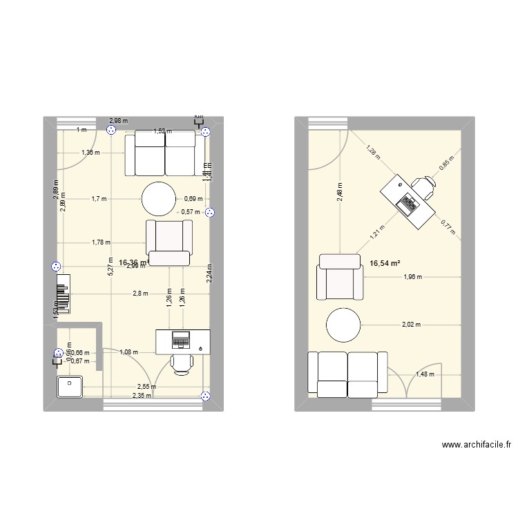 bureau. Plan de 2 pièces et 33 m2