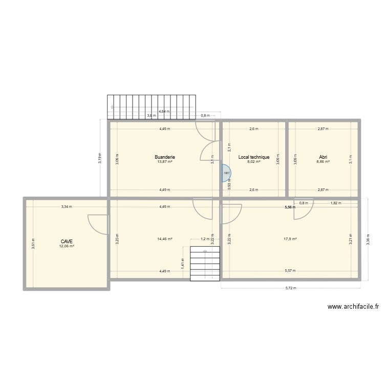 Etage -1. Plan de 6 pièces et 75 m2