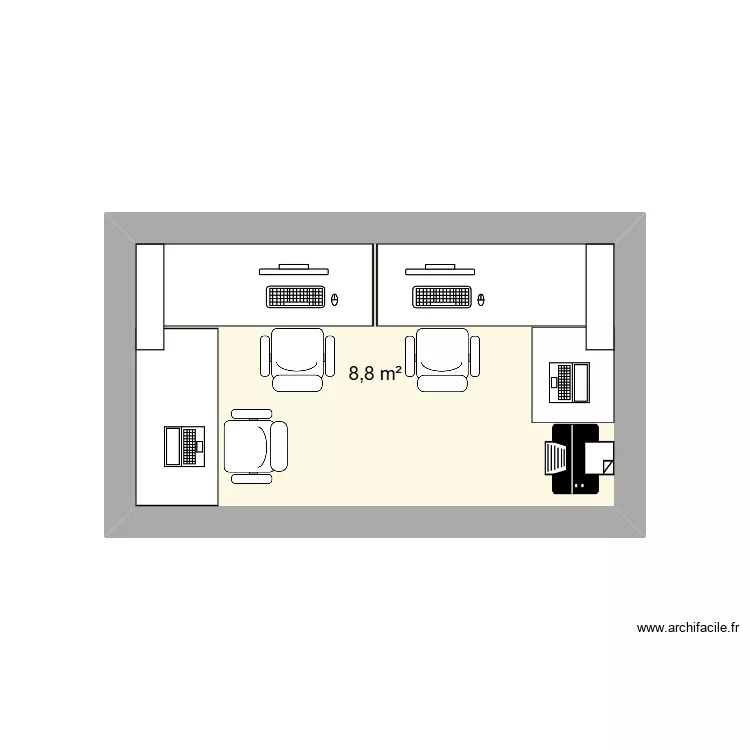 bureau ex 3. Plan de 1  et 9 m²
