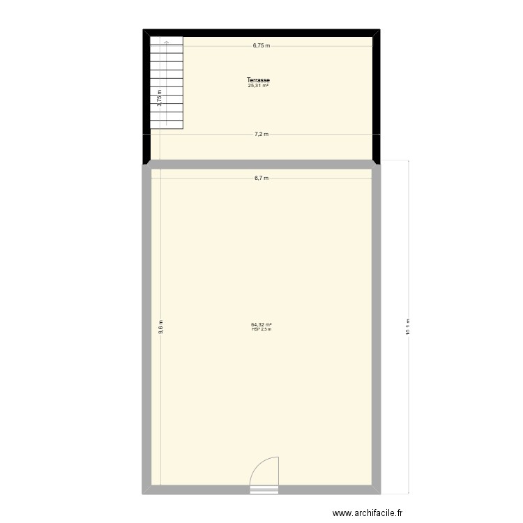 plan de masse avec Terasse. Plan de 2 pièces et 90 m2