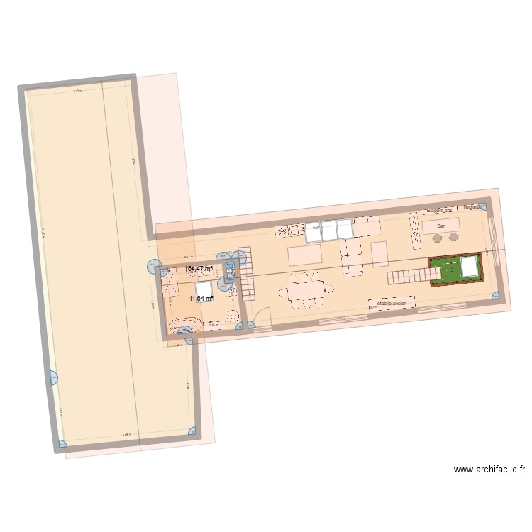 masse 1. Plan de 2 pièces et 188 m2