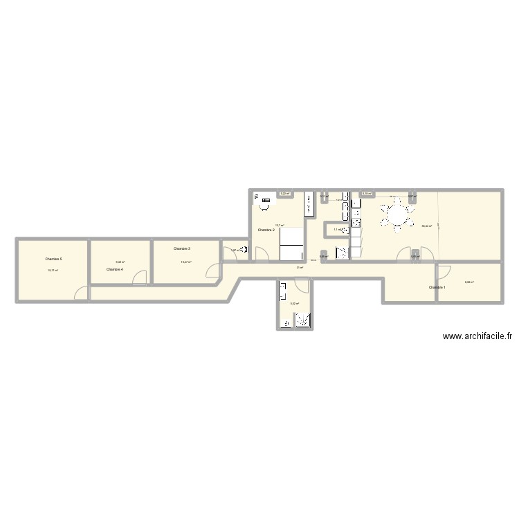 Brasserie 70 1er (5). Plan de 16 pièces et 134 m2