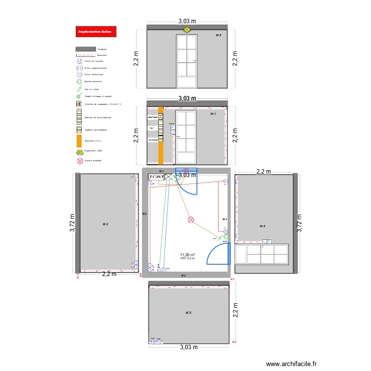 BIRABEN salon 5 mûrs. Plan de 1 pièce et 11 m2