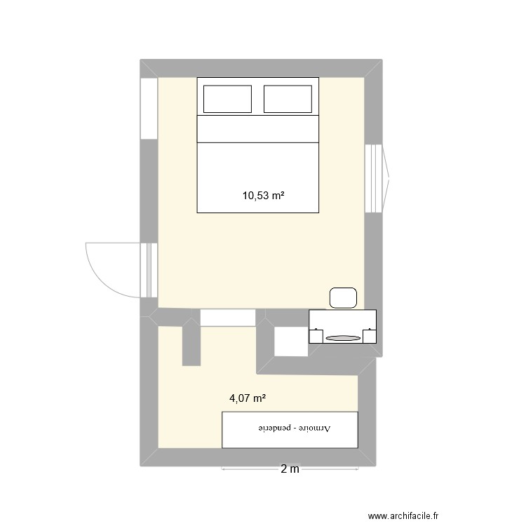 CHAMBRE NOUS. Plan de 2 pièces et 15 m2