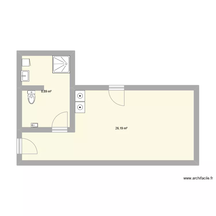 salle de bain. Plan de 2  et 35 m²