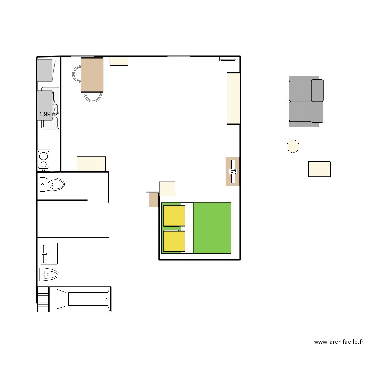 Rouet 3. Plan de 1 pièce et 2 m2
