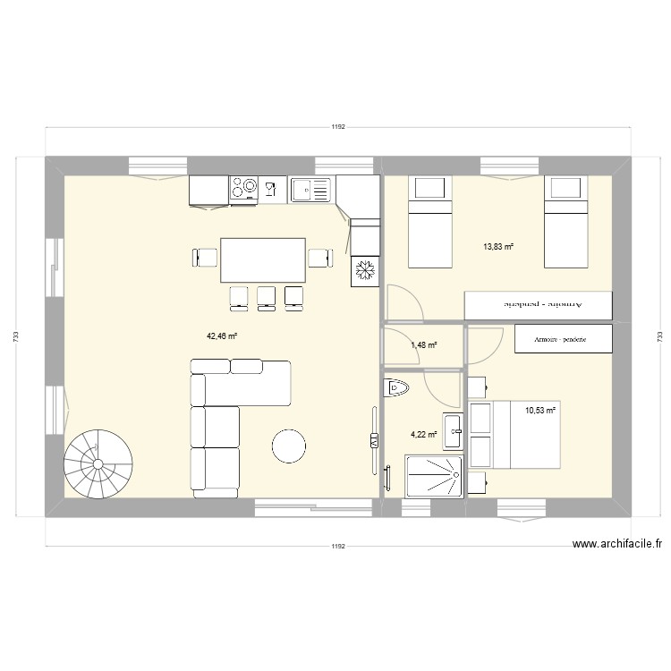 antho casa. Plan de 5 pièces et 73 m2