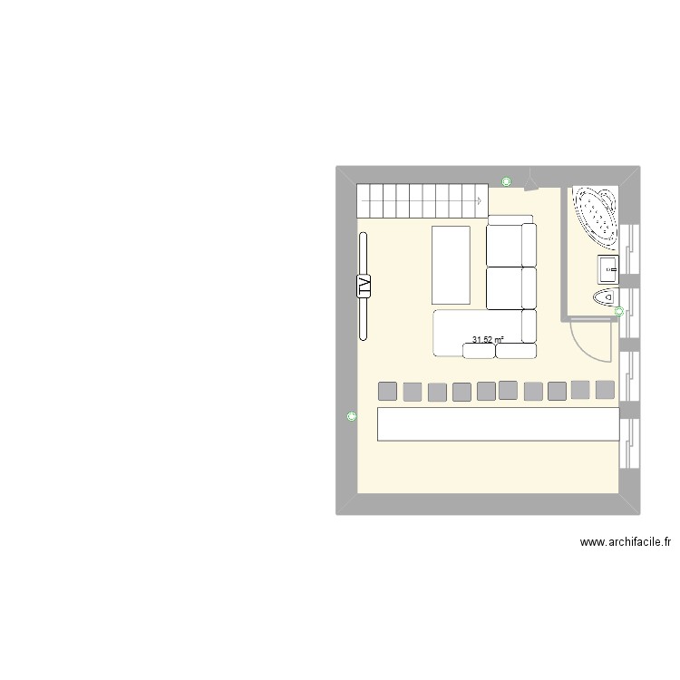 1 er etage projet constructio bordinas. Plan de 1 pièce et 32 m2