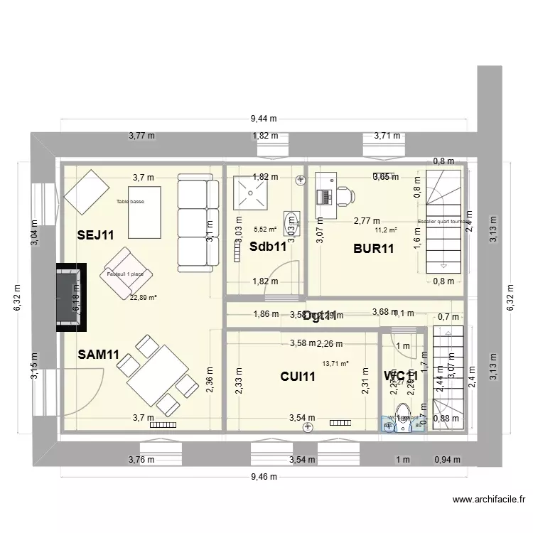 V5 - Maison Pleudihen 1er étage. Plan de 5 Pièces et 56 m² V5 - Maison Pleudihen 1er étage. Plan de 5 Pièces et 56 m²