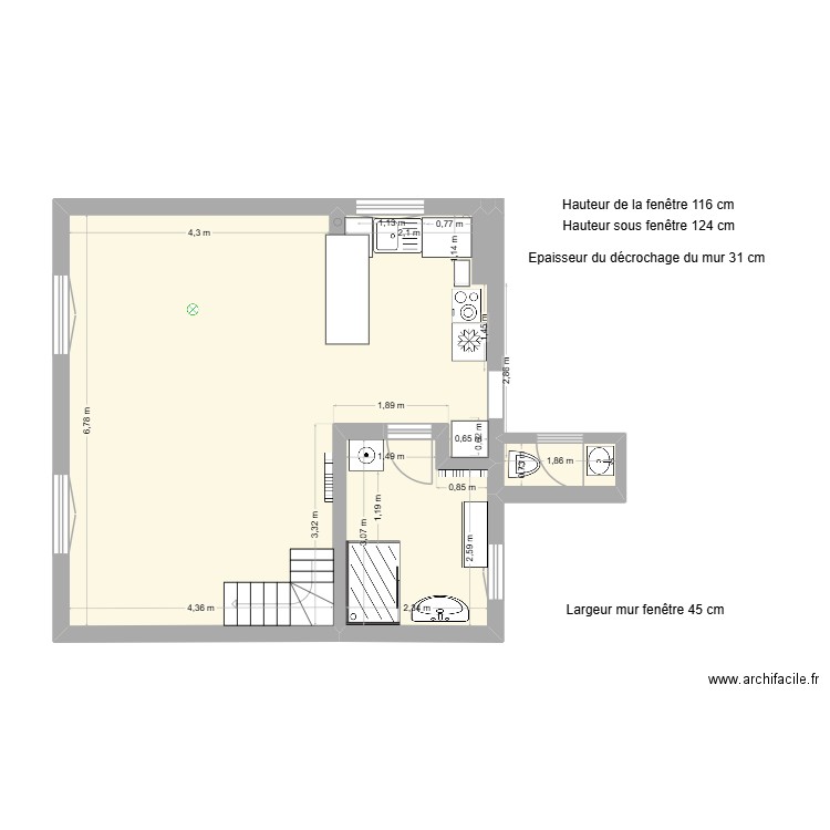 13 sept sdb cuisine option2. Plan de 3 pièces et 46 m2