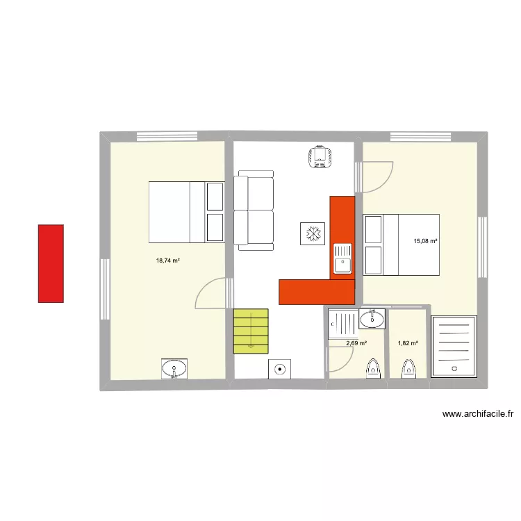 Etage. Plan de 5  et 55 m²
