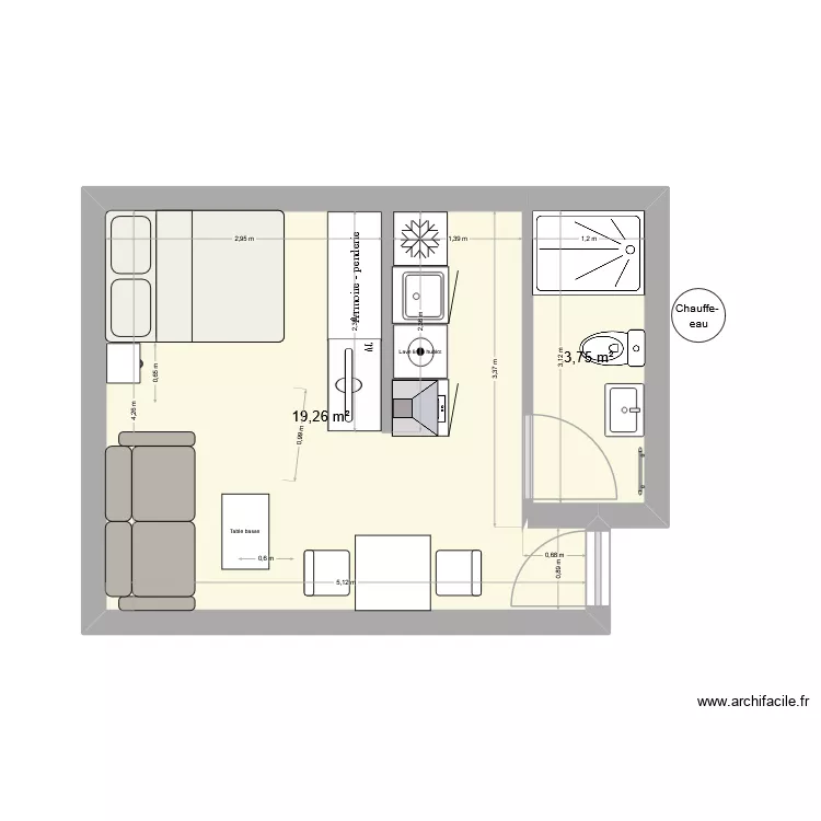 Scionzier Studio Morat 1er fond gauche Ameublement 4. Plan de 2 Pièces et 23 m² Scionzier Studio Morat 1er fond gauche Ameublement 4. Plan de 2 Pièces et 23 m²
