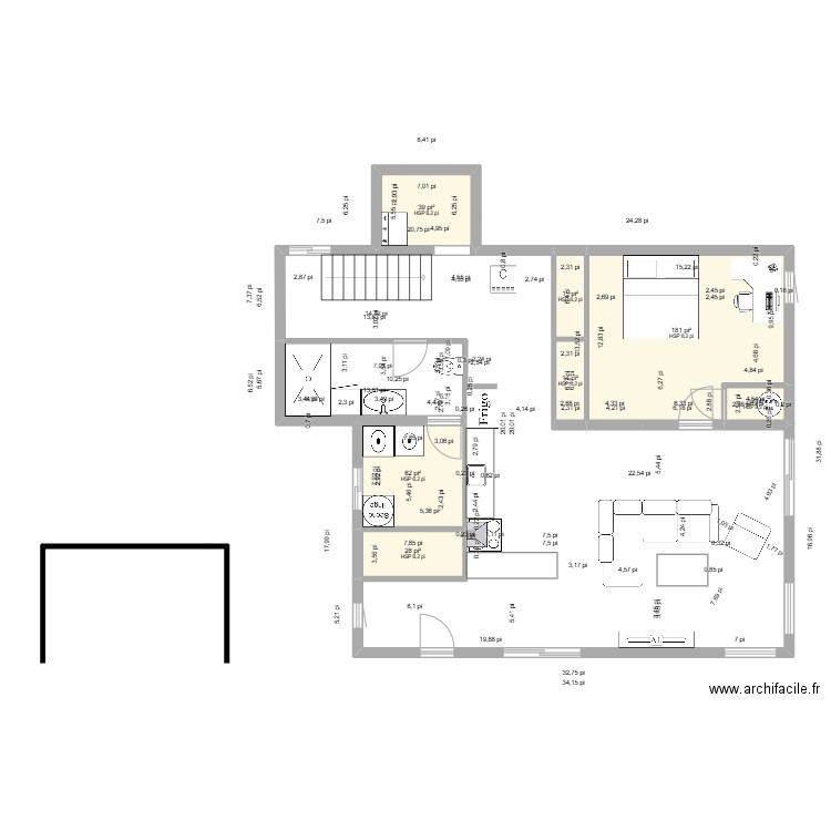 marilyn. Plan de 7 pièces et 33 m2