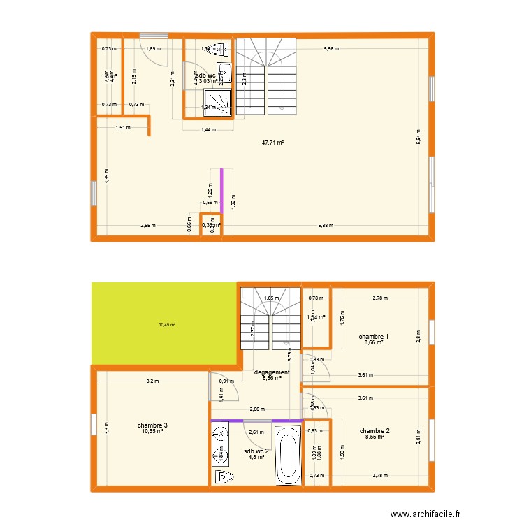 maison pouvourville. Plan de 10 pièces et 95 m2