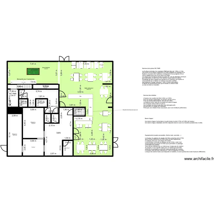 Le sept 4 restaurant. Plan de 17  et 200 m²